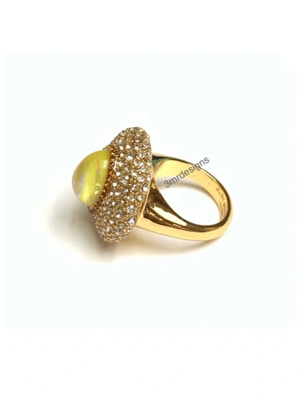 NIB KURT GEIGER Yellow Opalescent Dome Gem Gold Tone Glass Crystals Ring